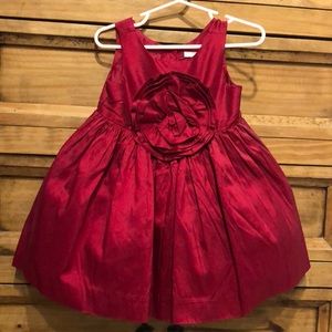 Red Satin Christmas Dress with Flower